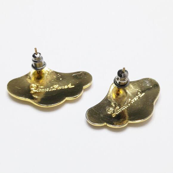 Laurel Burch Peony Post Earrings, Gold Plated Cloisonne Enamel, 1980s Vintage - Picture 8 of 10